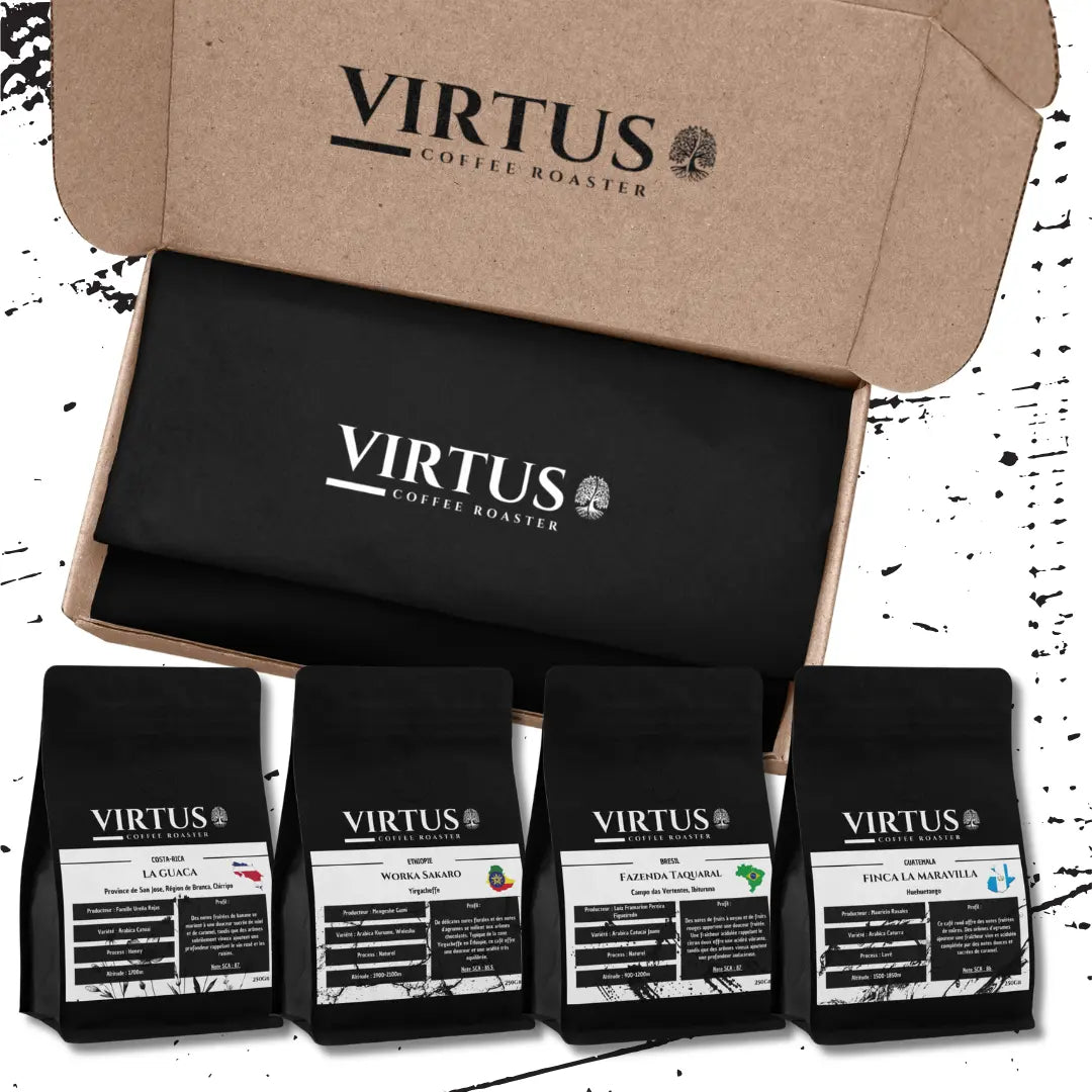 - Coffret "À la découverte du café de spécialité" | 4 x 250g | 85+ SCA - Virtus Café & Thé